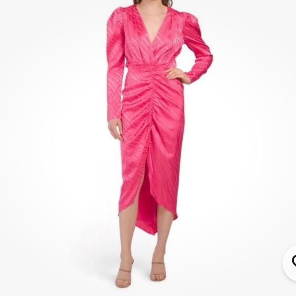 Ronny Kobo Fuchsia Astrid Satin Midi Dress